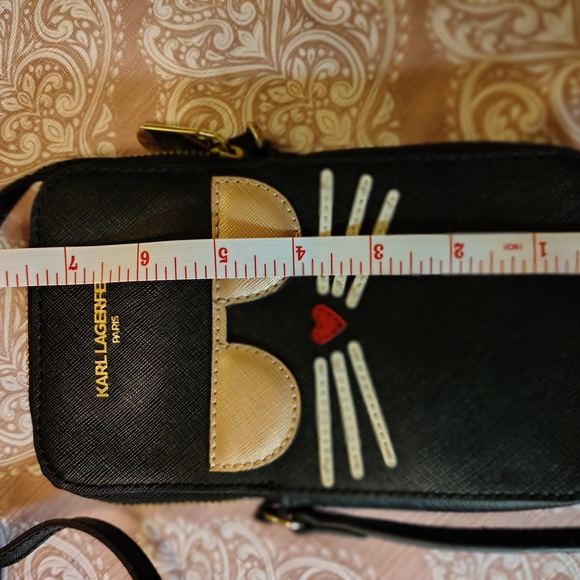Karl Lagerfeld Black and Gold Cat Phone Crossbody Bag - Picture 8 of 8
